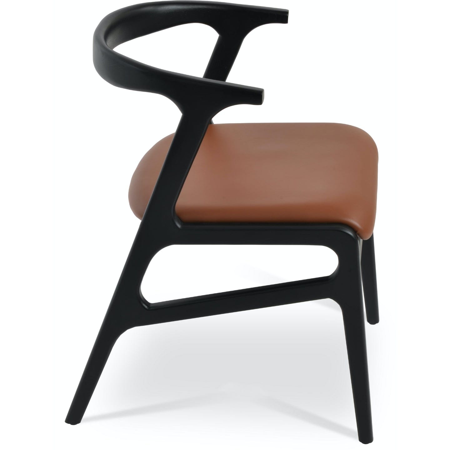 Soho Concept morelato-fauteuil-noir-base-bois-assise-simili-cuir-chaise-de-salle-a-manger-en-noisette