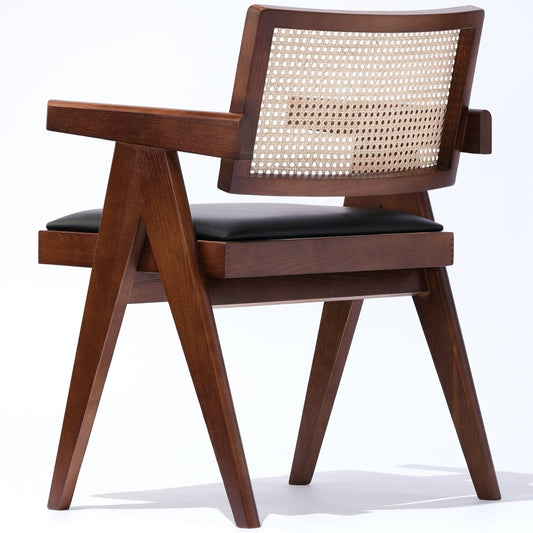 Soho Concept pierre-j-soft-seat-armchair-walnut-wood-base-faux-leather-seat-dining-chair-in-black