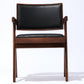 Soho Concept pierre-j-arm-upholstered-chair-walnut-wood-base-faux-leather-seat-dining-chair-in-black