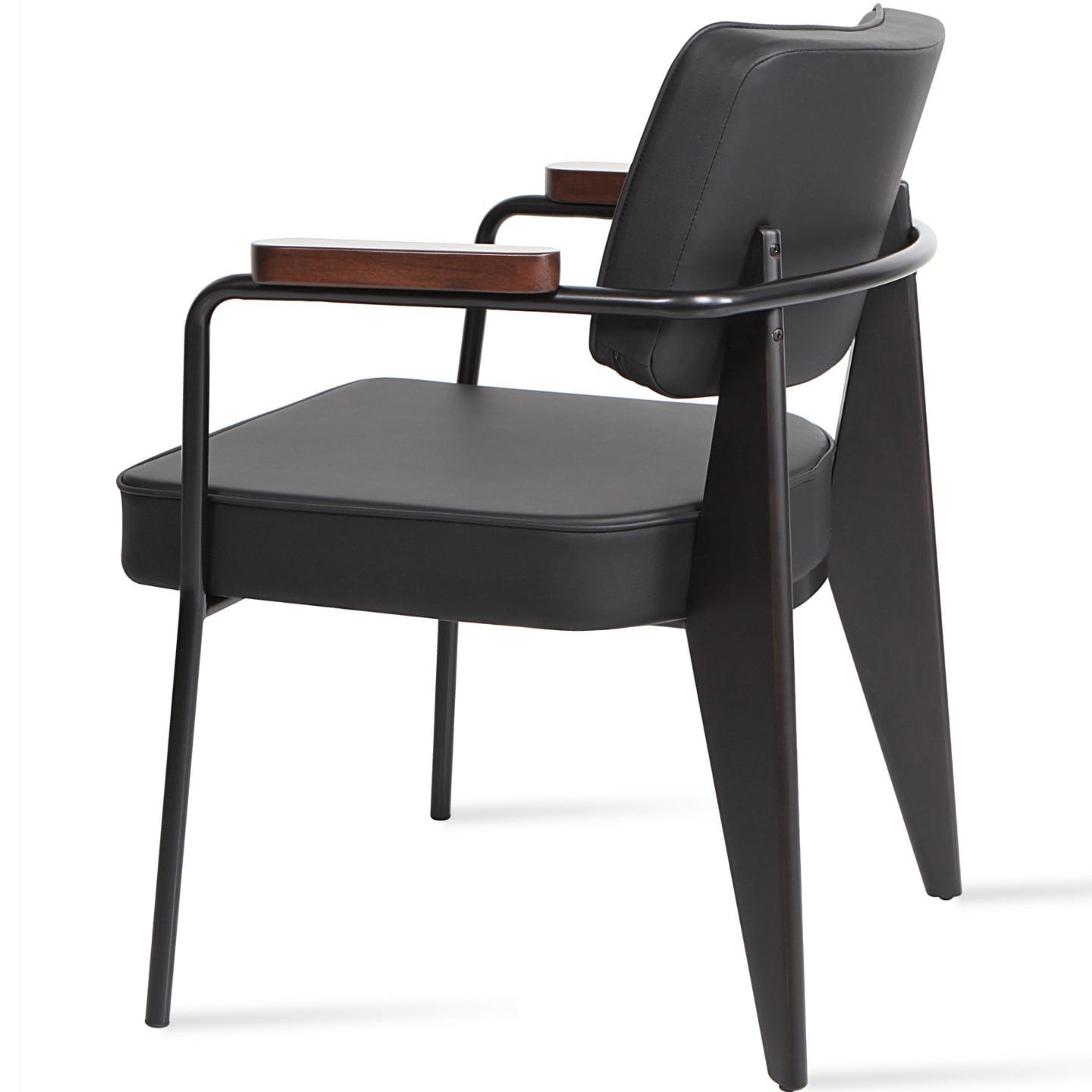 Soho Concept prouve-armchair-black-metal-base-faux-leather-seat-dining-chair-in-black