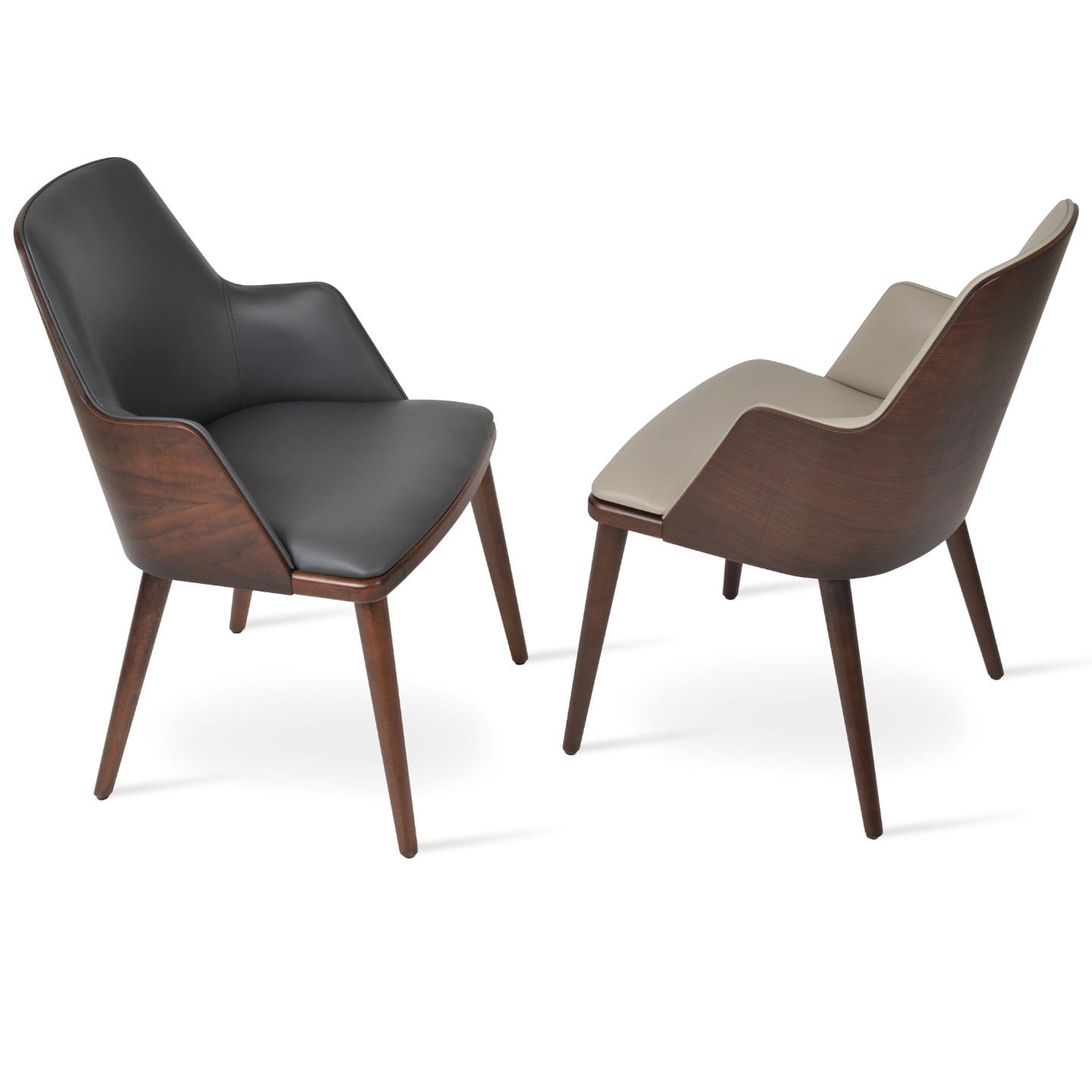 sohoConcept Kitchen & Dining Room Chairs RomanoW Wood Dining ArmChair | Grey Leather Parsons Chair