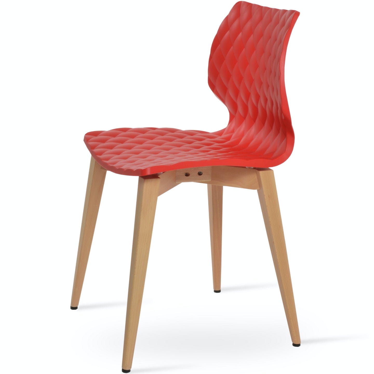 Soho Concept uni-562-industriel-bois-naturel-base-polypropylène-siège-chaise-de-salle-à-manger-en-rouge