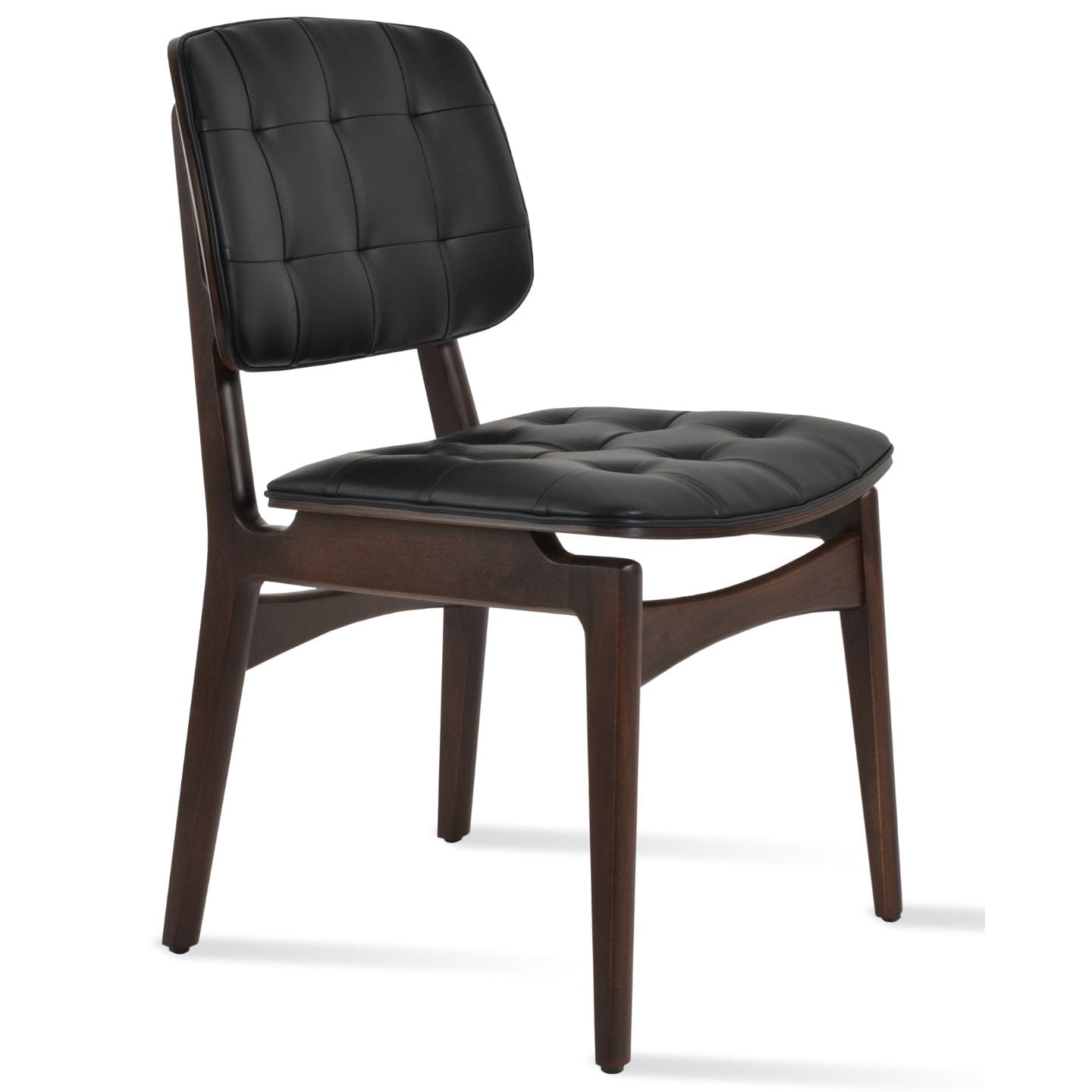 sohoConcept Kitchen & Dining Room Chairs Valencia Tufted Upholstered Chair | Black Leather Wood Dining Chair