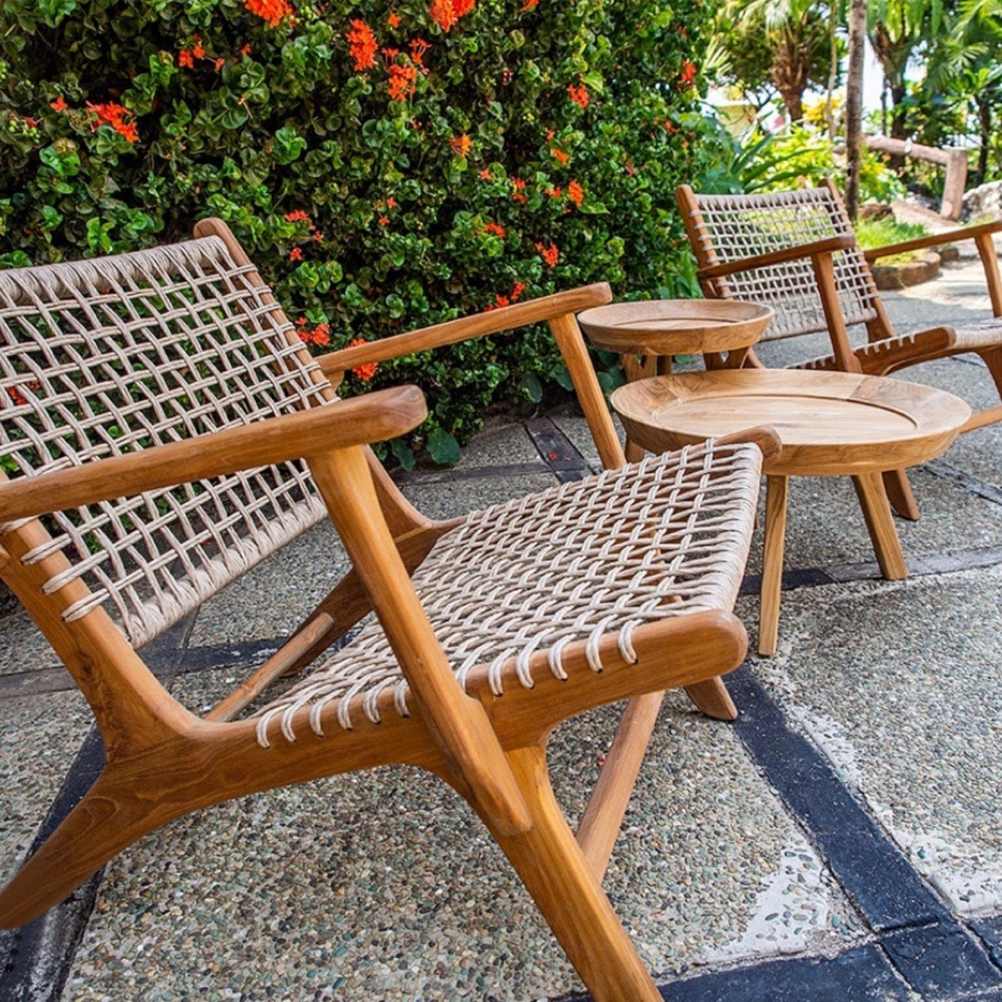 sohoConcept Outdoor Chairs Calava Teak Wood Patio Armchair | Wicker Rattan Outdoor Lounge Chair