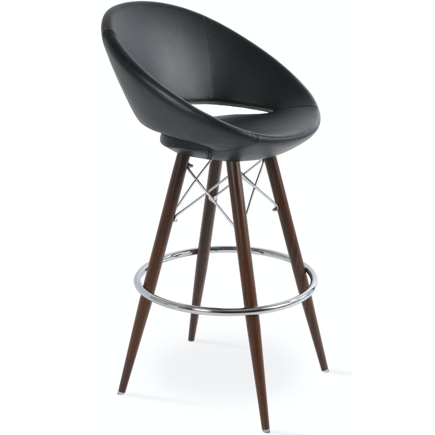 Soho Concept crescent-mw-walnut-metal-base-faux-leather-seat-kitchen-stool-in-black
