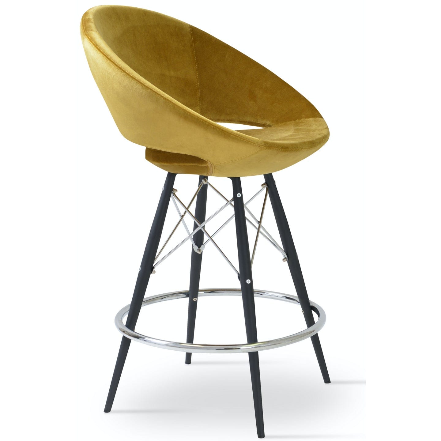Soho Concept crescent-mw-black-metal-base-gold-velvet-seat-kitchen-stool-in-gold