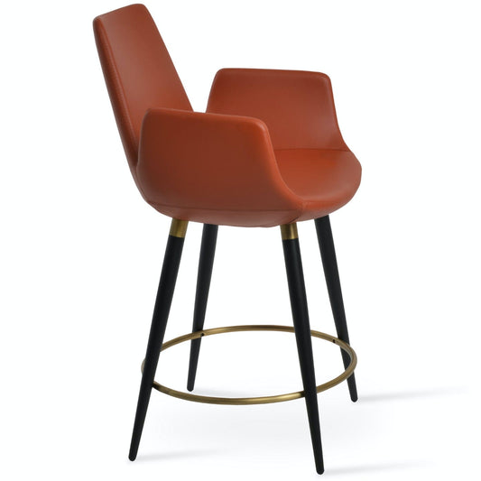 Soho Concept eiffel-arm-ana-black-wood-base-faux-leather-seat-kitchen-counter-stool-in-brick