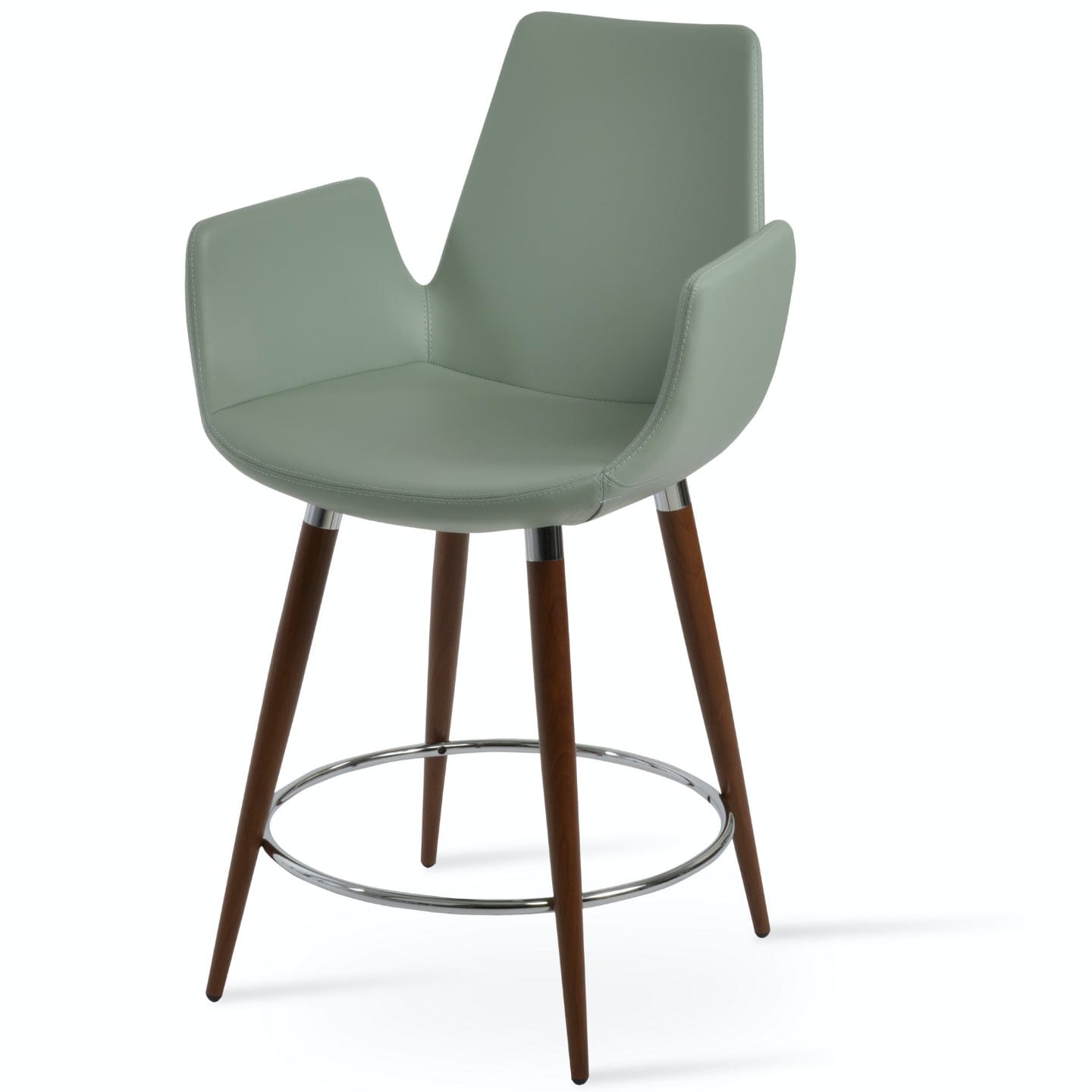 Soho Concept eiffel-arm-ana-wood-base-faux-leather-seat-kitchen-counter-stool-in-mint