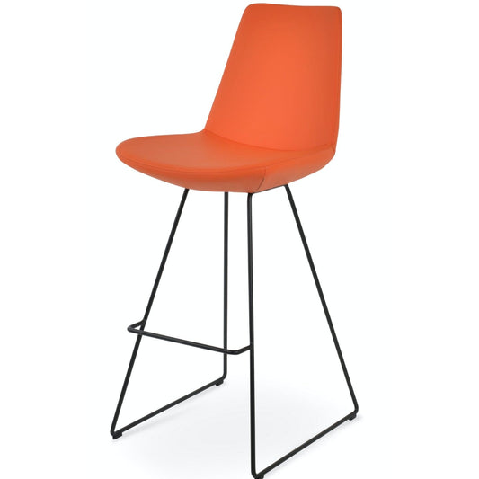 Soho Concept eiffel-wire-black-metal-wire-base-faux-leather-seat-kitchen-stool-in-orange