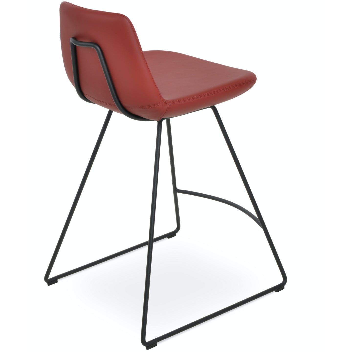 Soho Concept pera-wire-handle-back-black-metal-wire-base-faux-leather-seat-kitchen-stool-in-dark-red