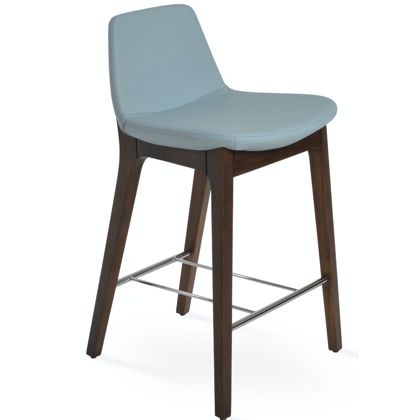 Soho Concept pera-wood-handle-back-wood-base-faux-leather-seat-kitchen-counter-stool-in-sky-blue