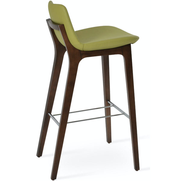 Soho Concept pera-wood-handle-back-wood-base-faux-leather-seat-kitchen-counter-stool-in-green