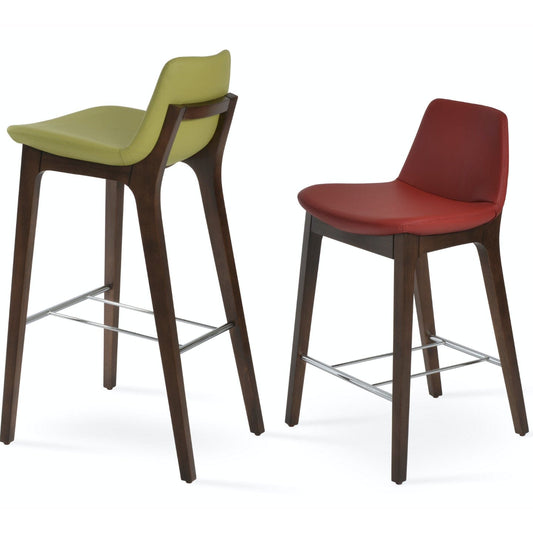 Soho Concept pera-wood-handle-back-wood-base-faux-leather-seat-kitchen-counter-stool-in-green