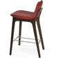 Soho Concept pera-wood-handle-back-wood-base-faux-leather-seat-kitchen-counter-stool-in-dark-red