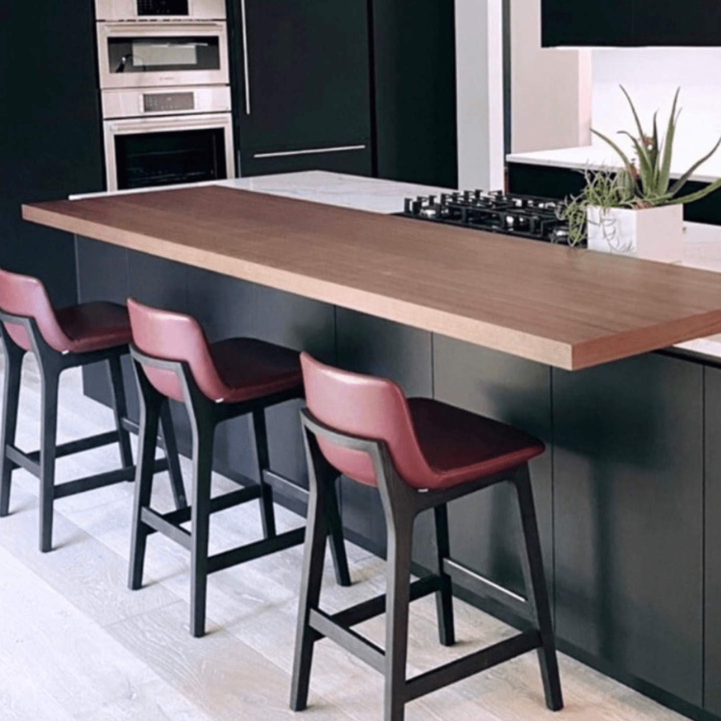 Dark Red Leather Bar Stools Pera Wood