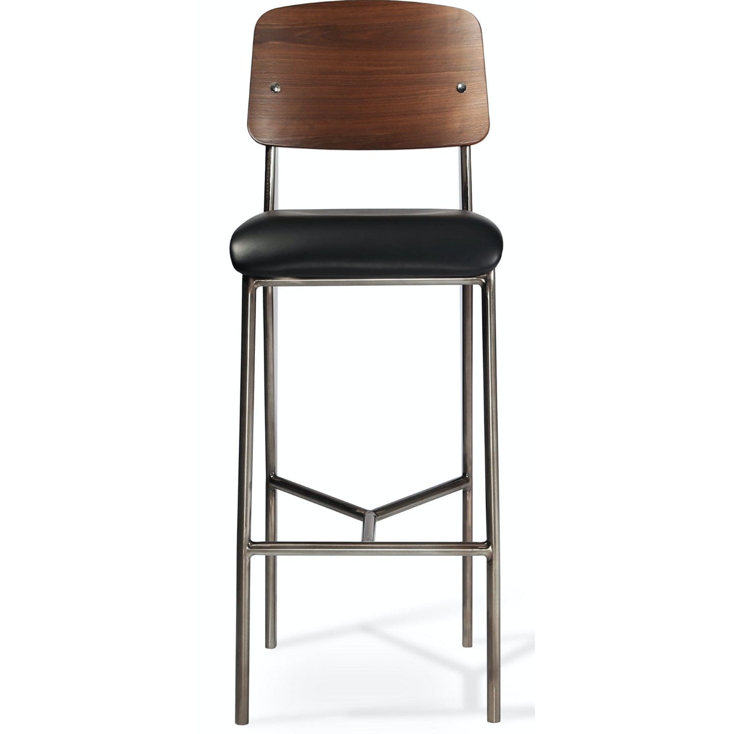 Soho Concept prouve-industrial-metal-base-faux-leather-seat-kitchen-counter-stool-in-walnut