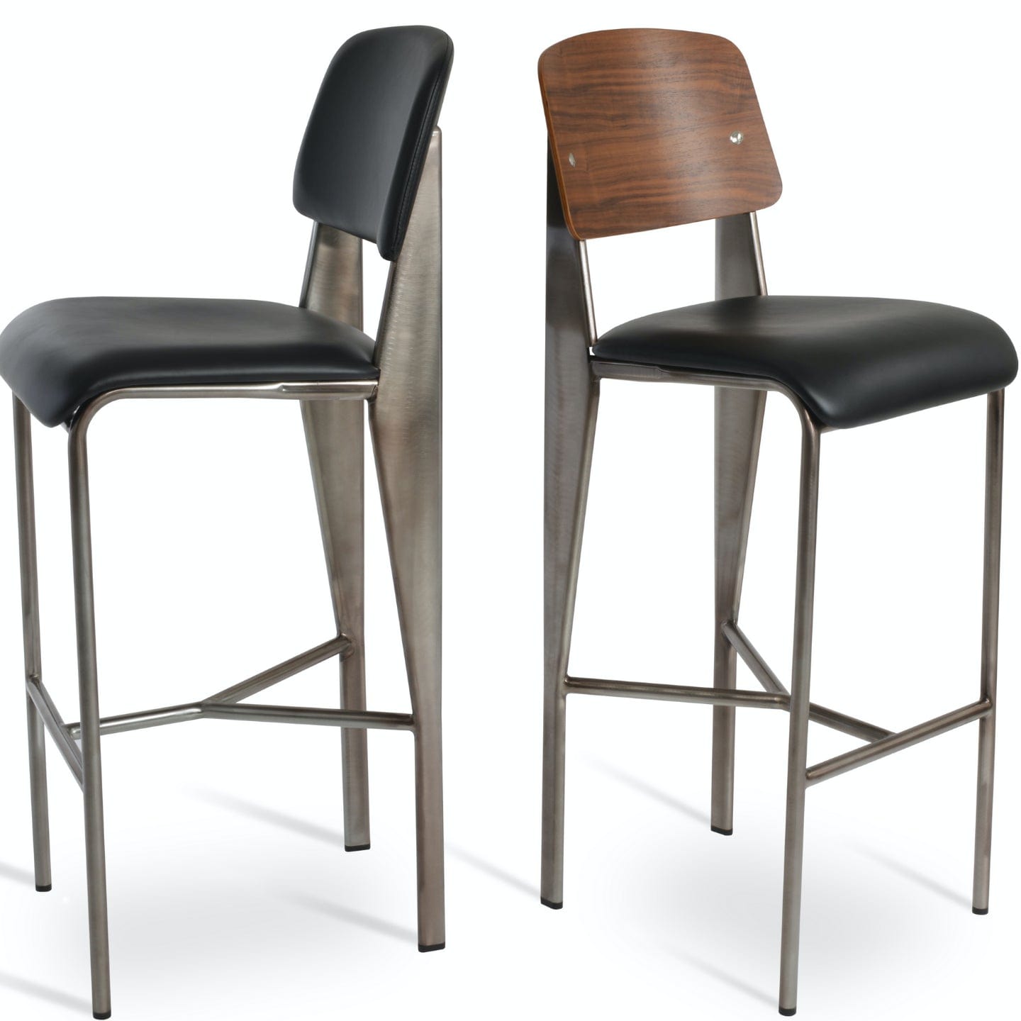 Soho Concept prouve-industrial-metal-base-faux-leather-seat-kitchen-counter-stool-in-walnut